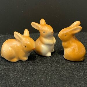 Vintage Ceramic Bunny Figurines Set of 3 - Brown and Cream